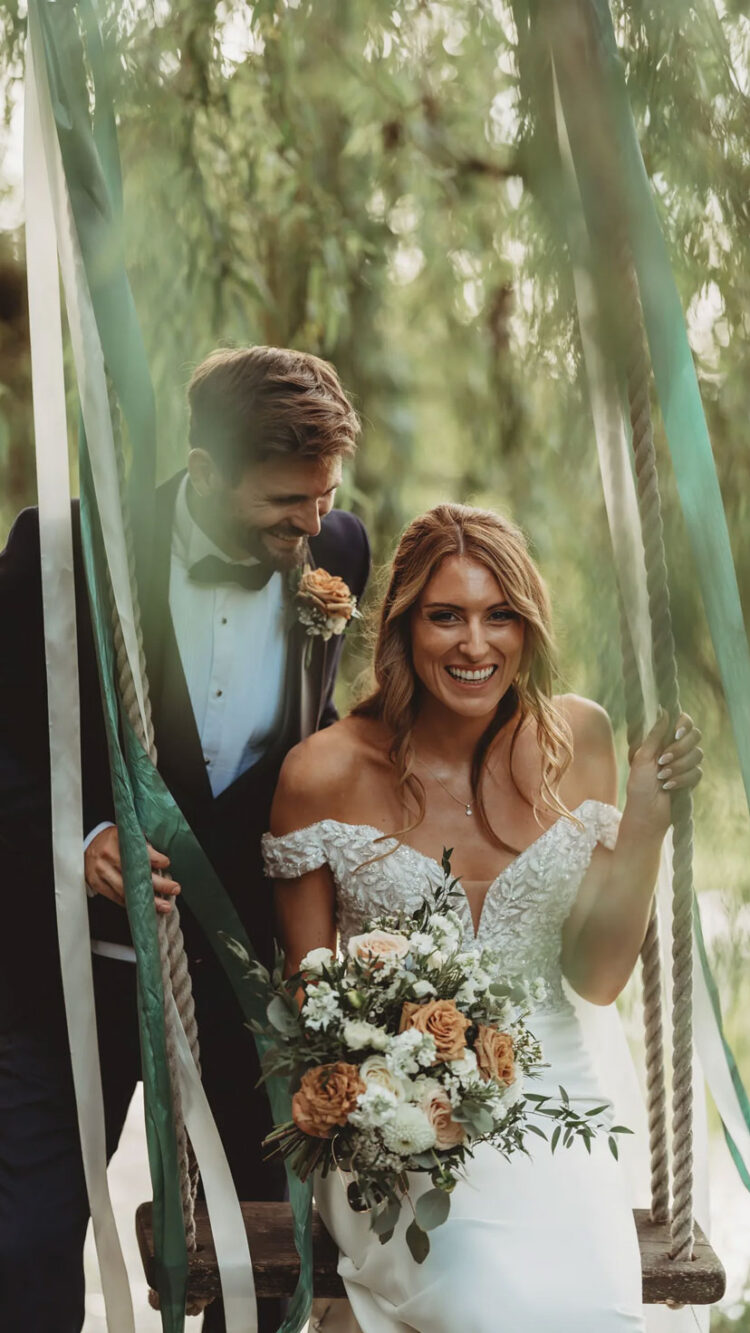 documentary wedding photography at Great Lodge — couple on the swing