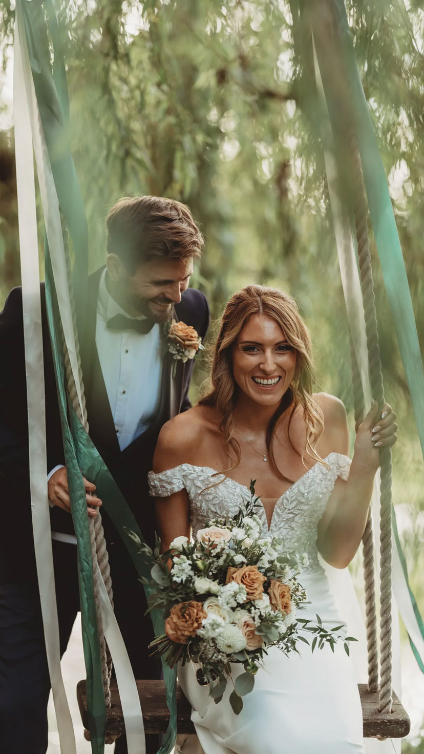 documentary wedding photography at Great Lodge — couple on the swing
