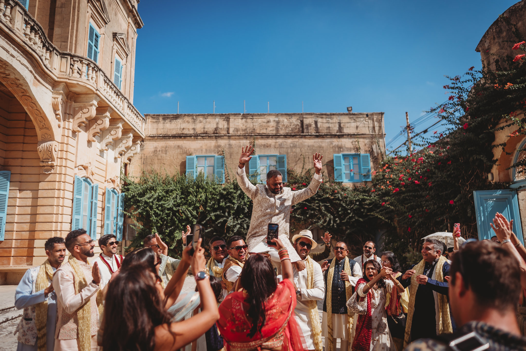 Lakshna & Neil / Villa Bologna Wedding 13 Baraat procession through Attard for a Hindu wedding in Malta