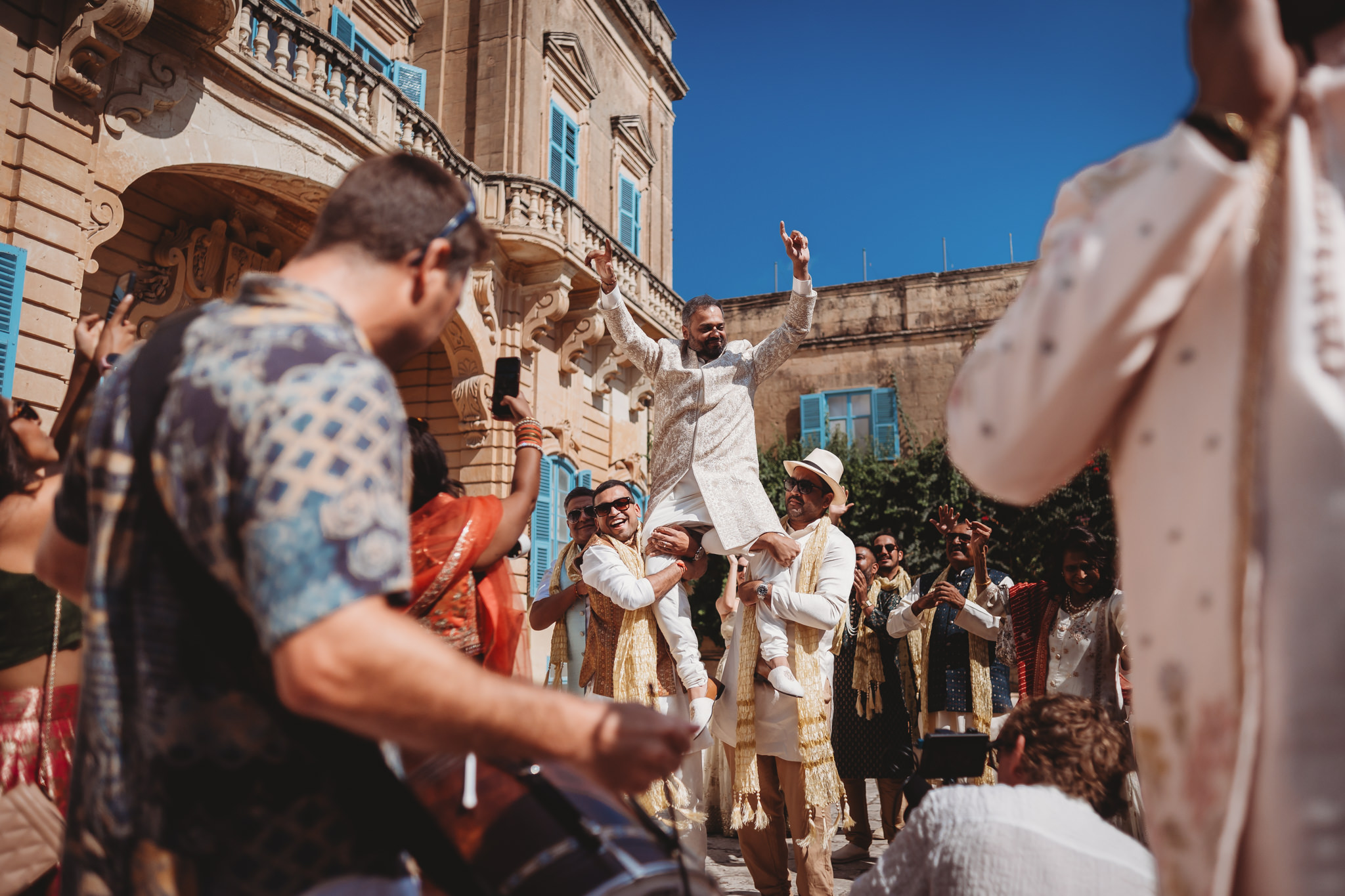 Lakshna & Neil / Villa Bologna Wedding 14 Baraat procession through Attard for a Hindu wedding in Malta