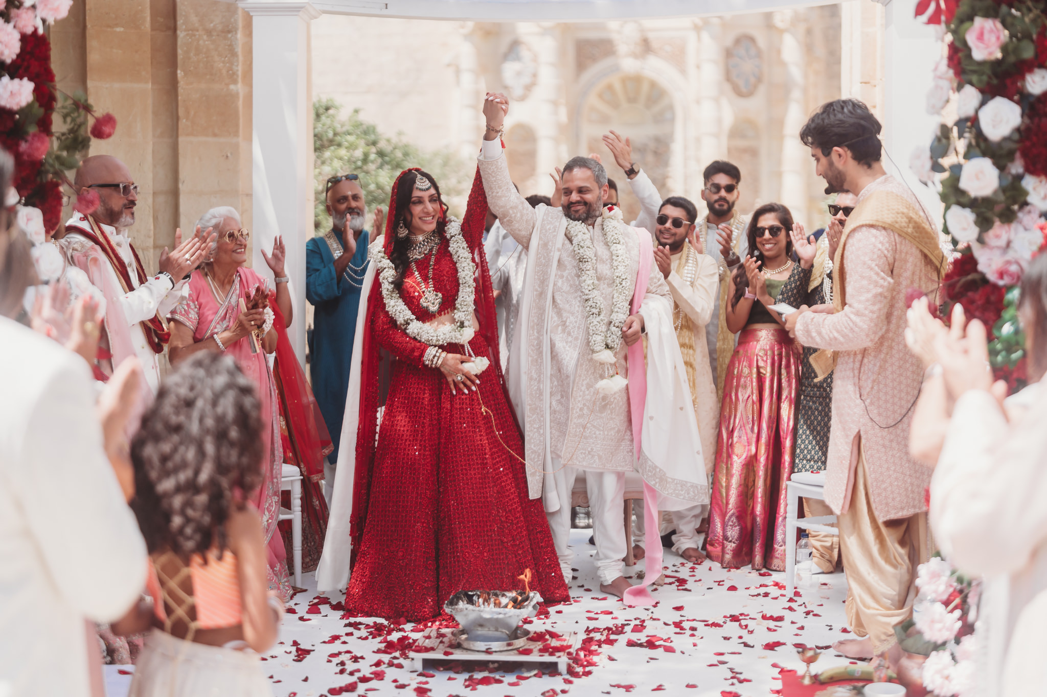 Lakshna & Neil / Villa Bologna Wedding 34 Couple and guests in the gardens of Villa Bologna after the ceremony