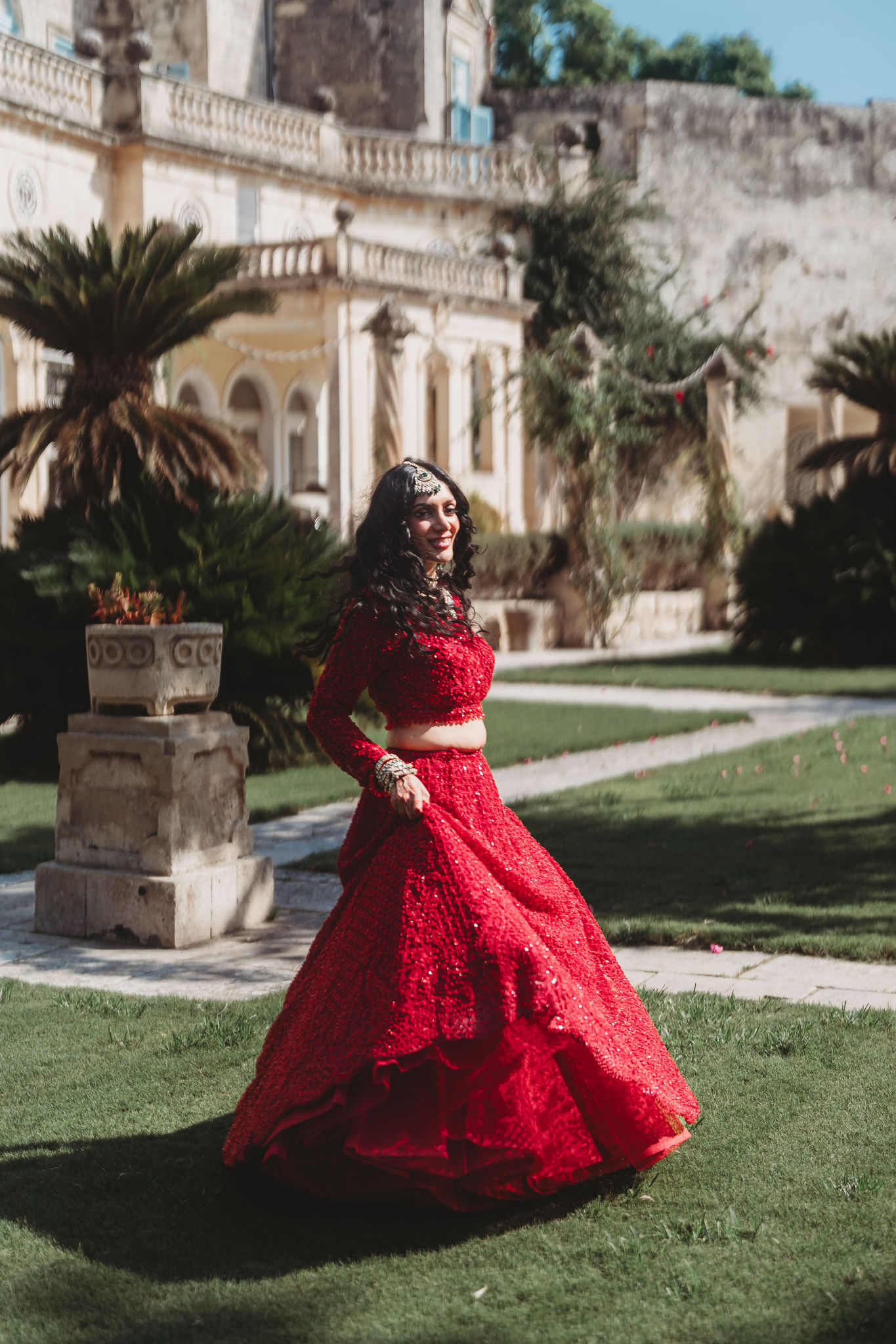Lakshna & Neil / Villa Bologna Wedding 47 Couple and guests in the gardens of Villa Bologna after the ceremony