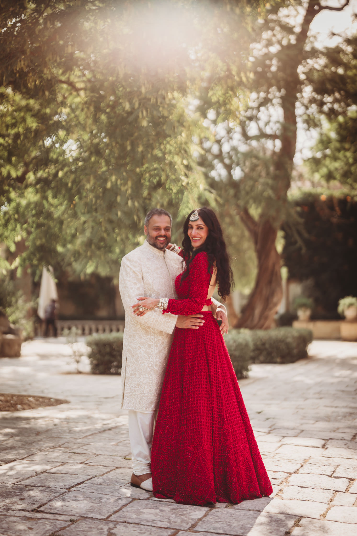 Lakshna & Neil / Villa Bologna Wedding 54 Couple and guests in the gardens of Villa Bologna after the ceremony