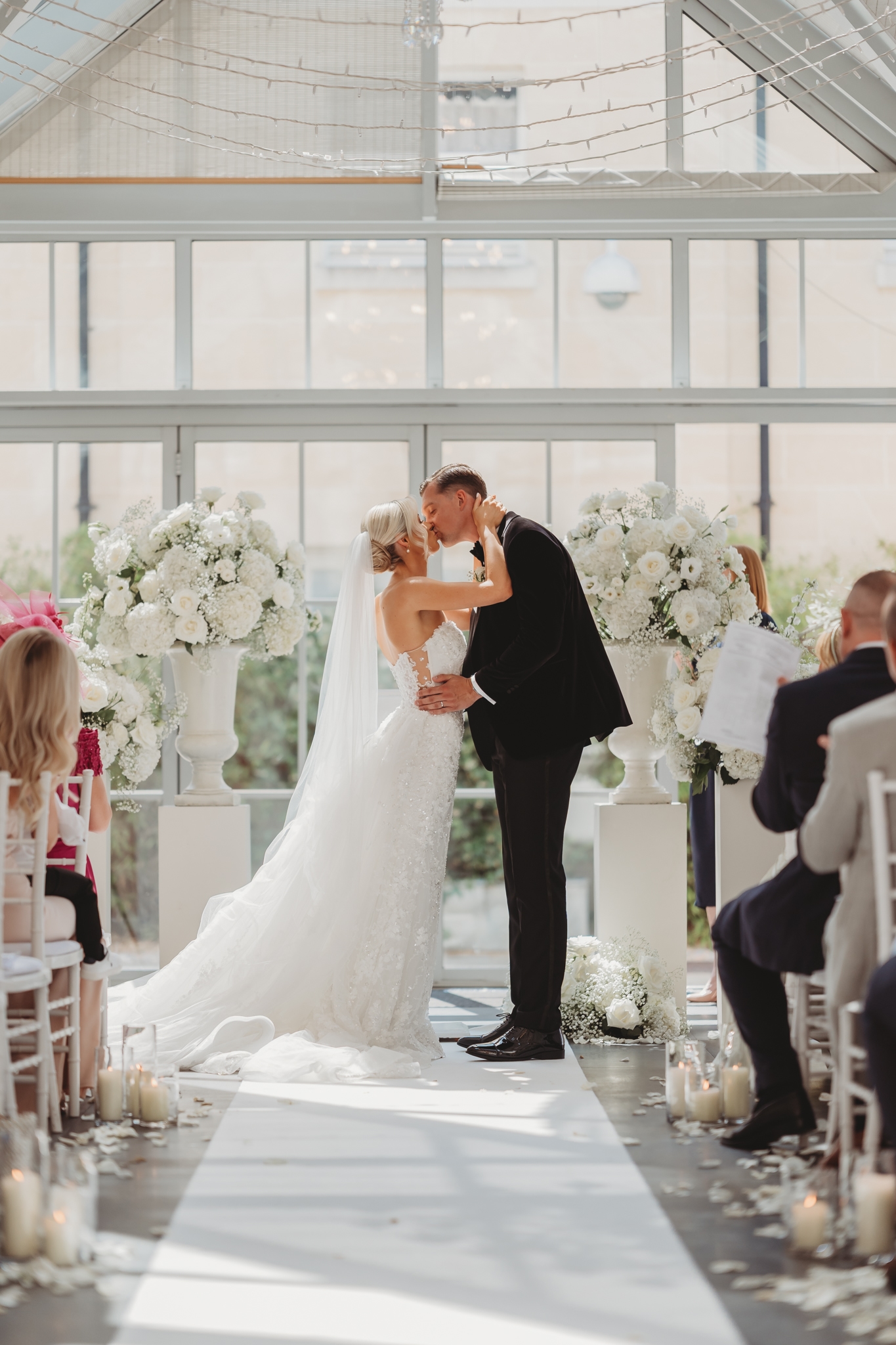 Wedding ceremony in the glasshouse at Botleys Mansion, Chertsey