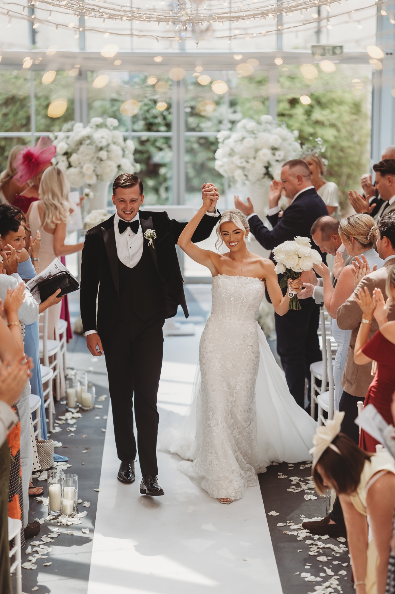 Confetti on the grand staircase at a Botleys Mansion wedding