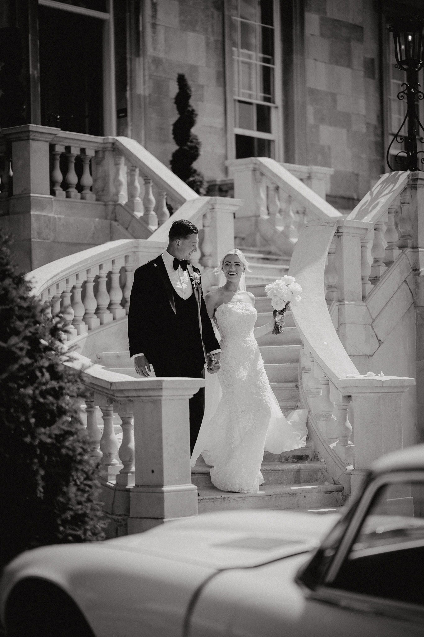 Confetti on the grand staircase at a Botleys Mansion wedding