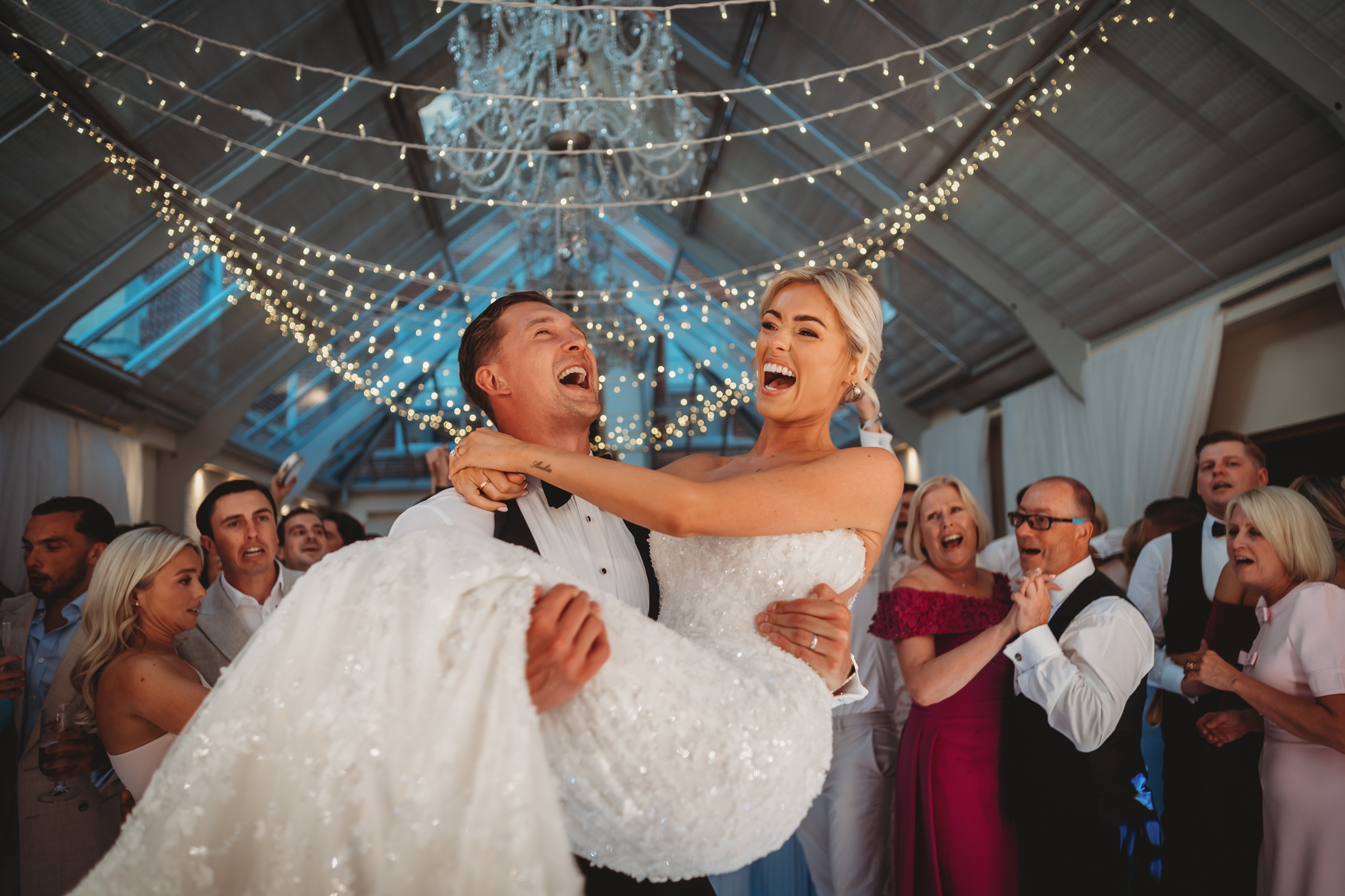 Evening celebration and first dance at a Botleys Mansion wedding
