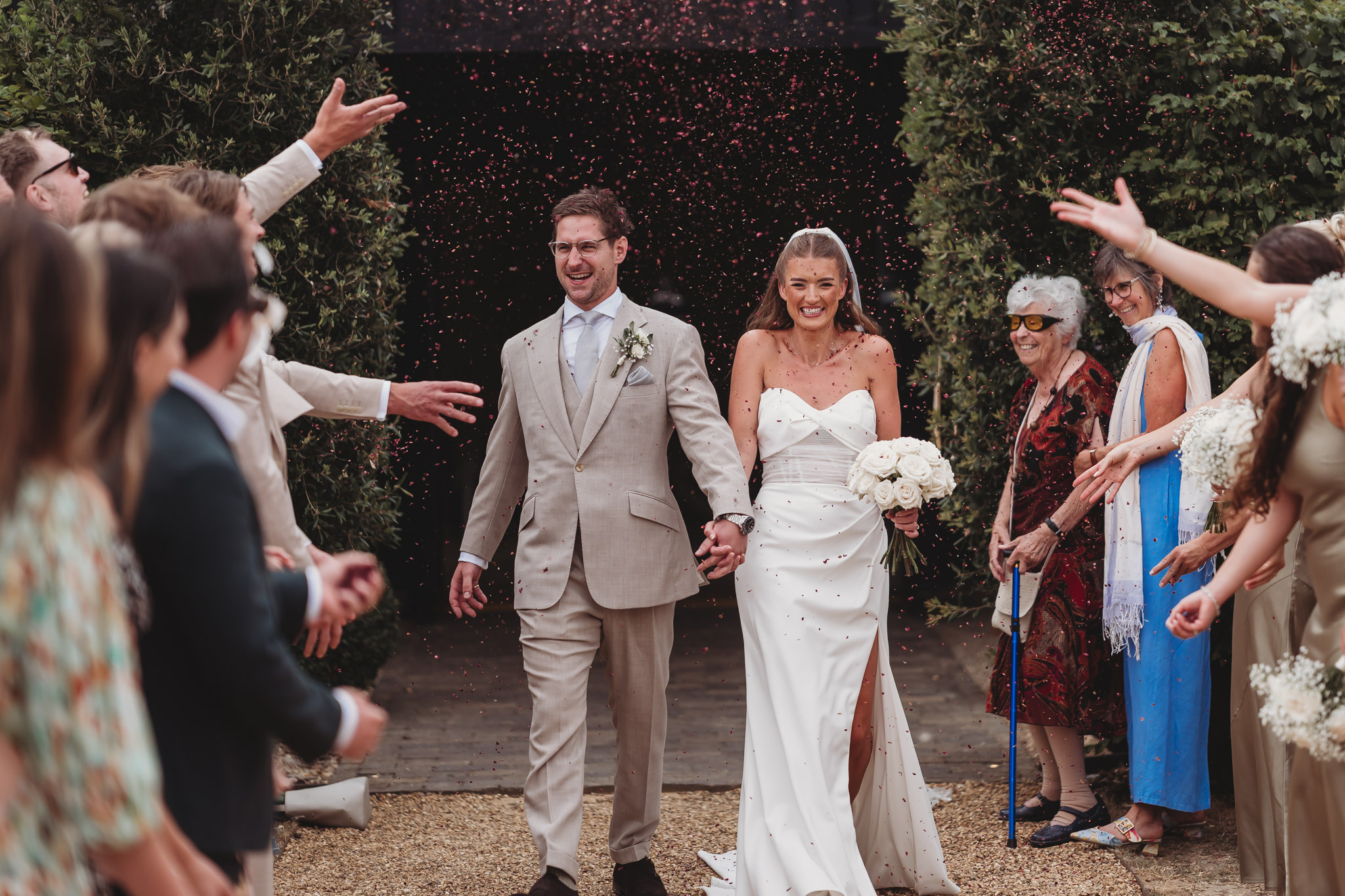 Louise & George / Primrose Hill Farm 42 Confetti and golden fields at a Primrose Hill Farm wedding