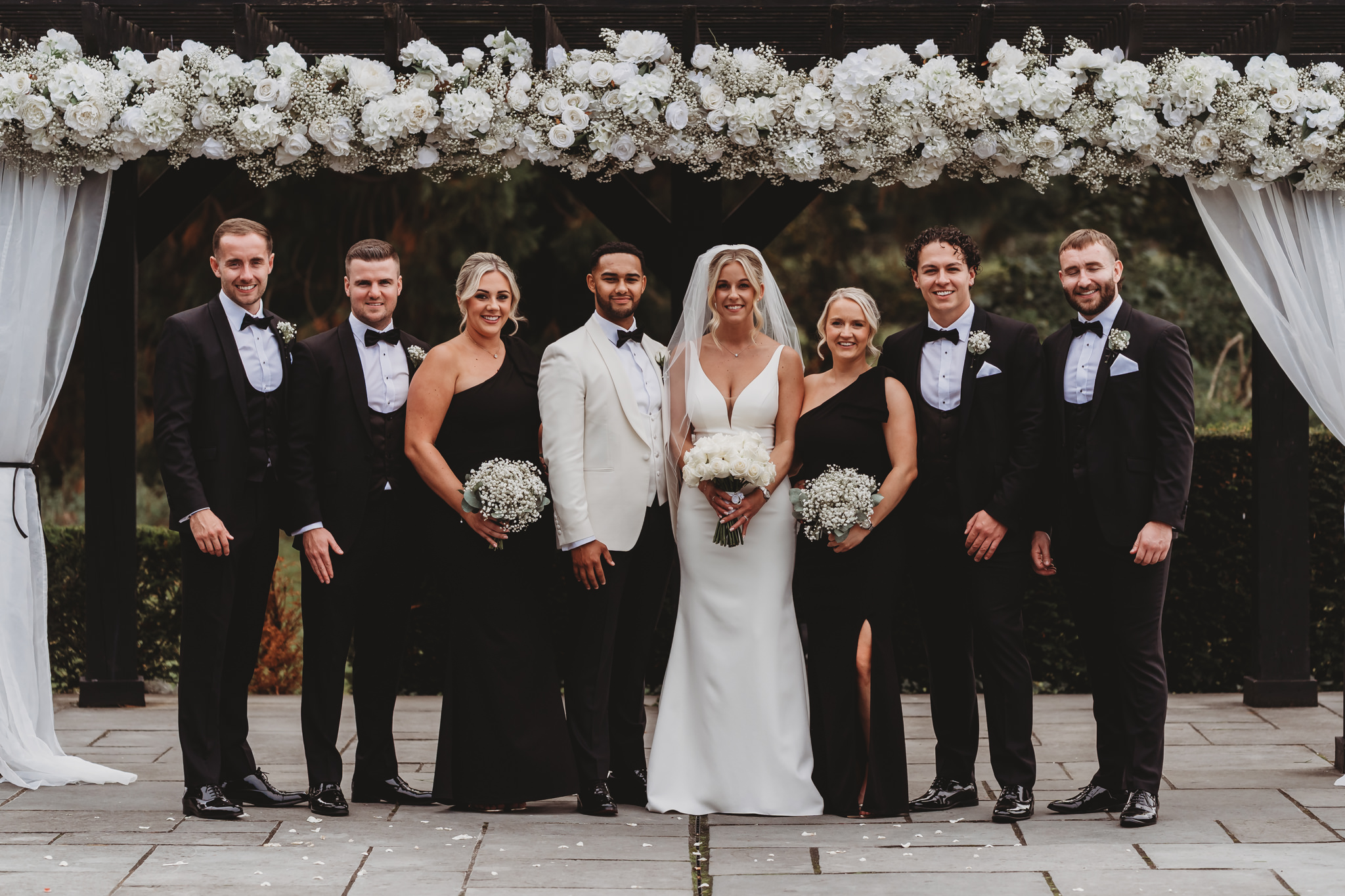 Millie & Ashley / Swynford Manor 72 Wedding group photographs on the terrace at Swynford Manor