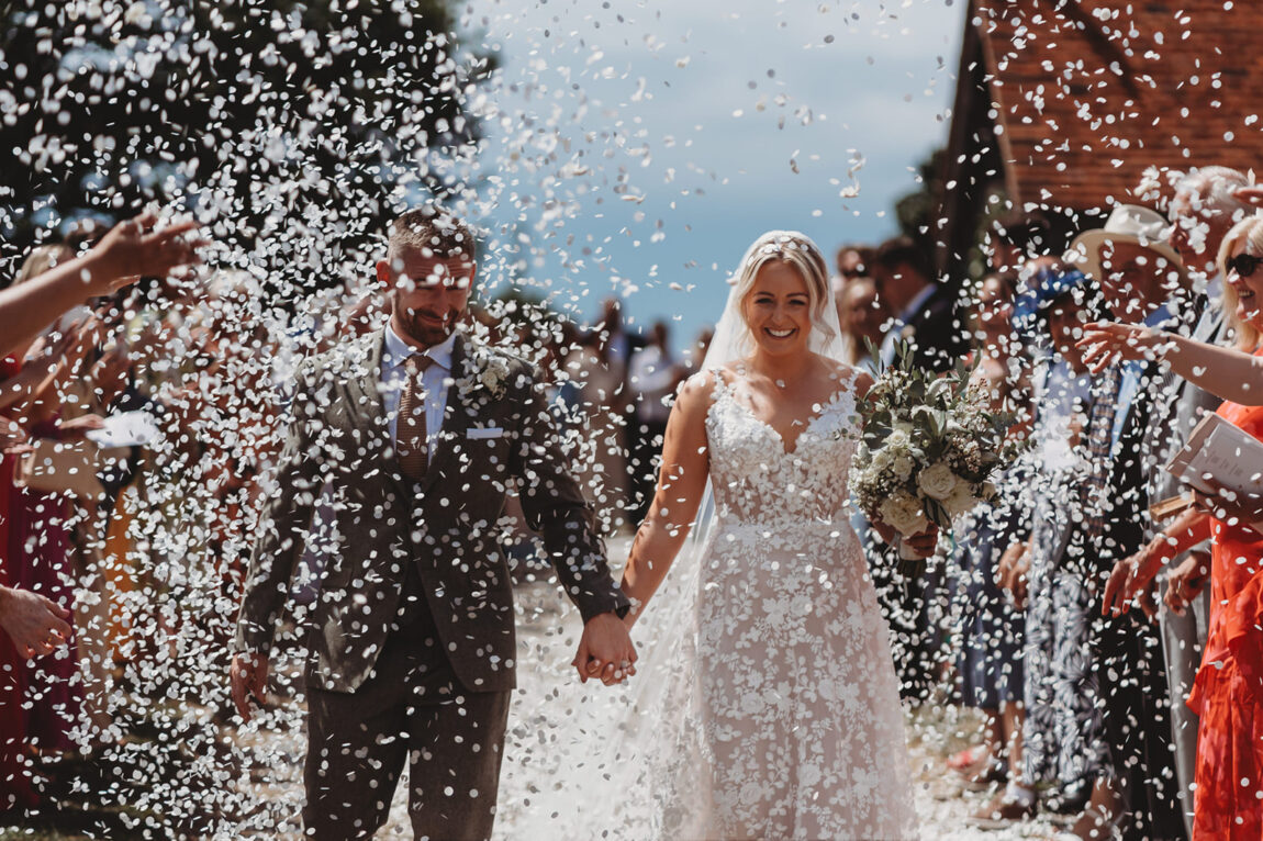 Confetti as the couple leave the church