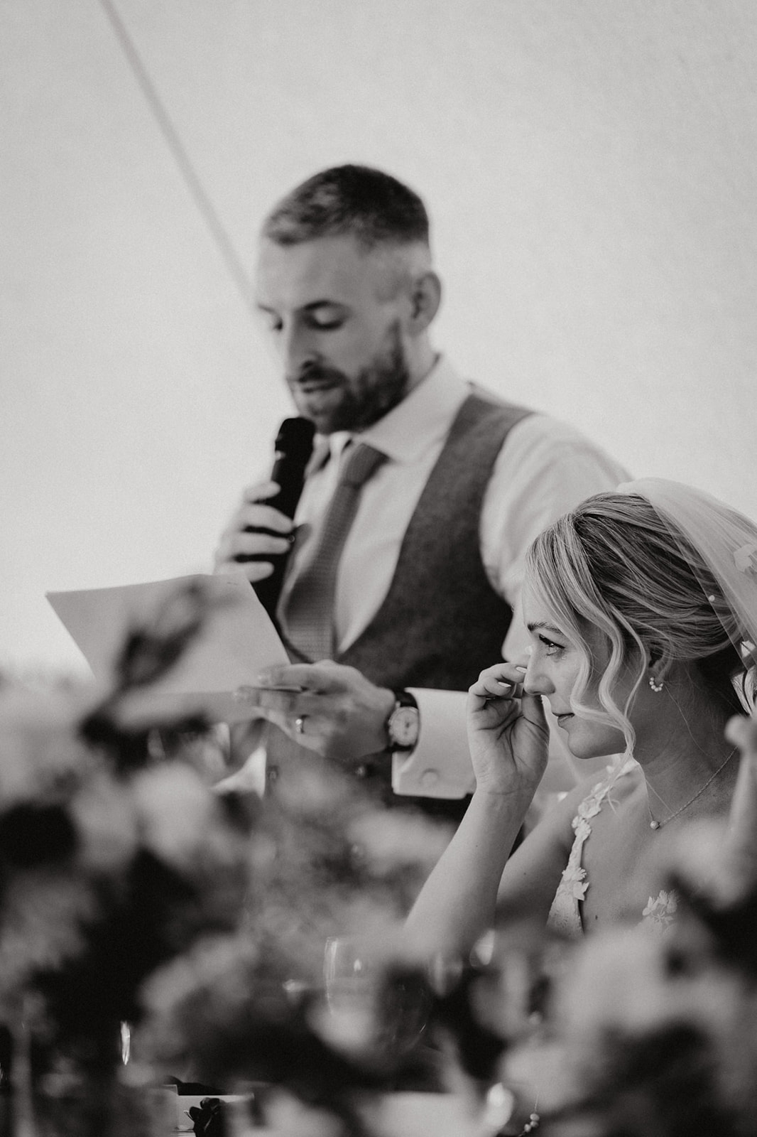 Black and white of a speech in the tipi