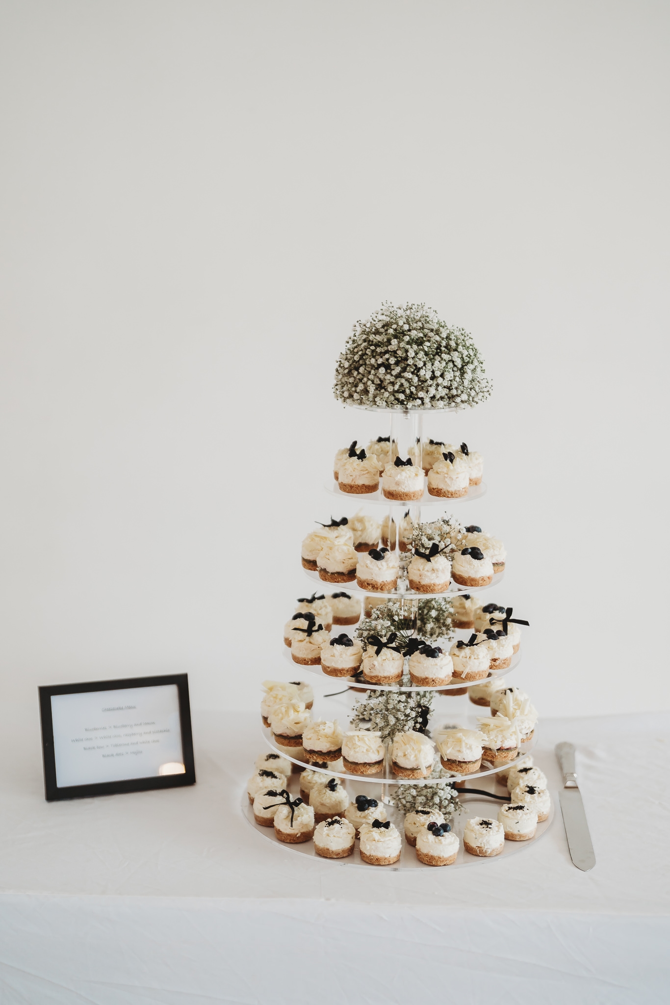 The Green Cornwall Wedding Photographer 11 A cupcake tower decorated with gypsophila at The Green Cornwall