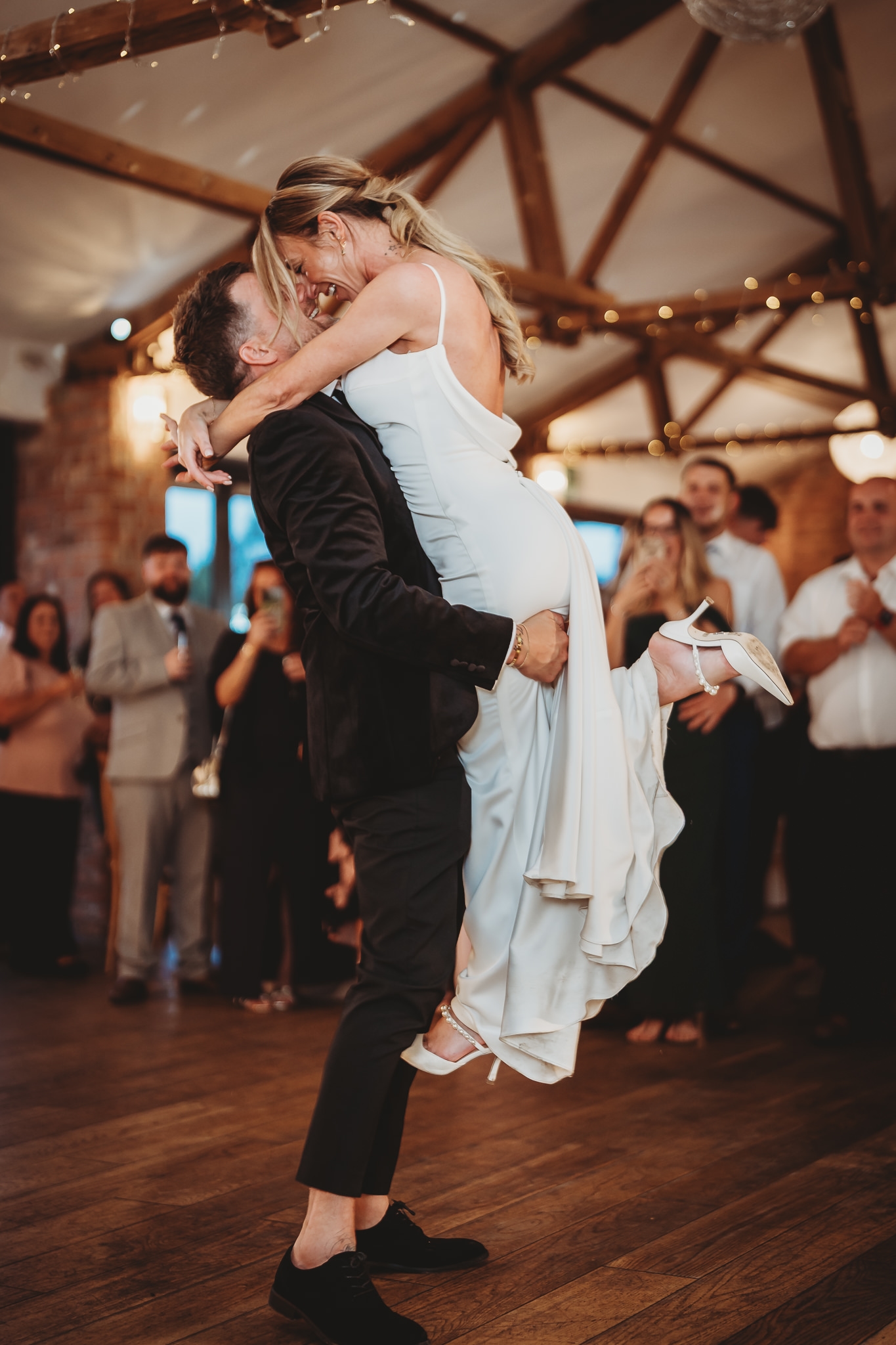 The Green Cornwall Wedding Photographer 10 A first dance in the barn at The Green Cornwall
