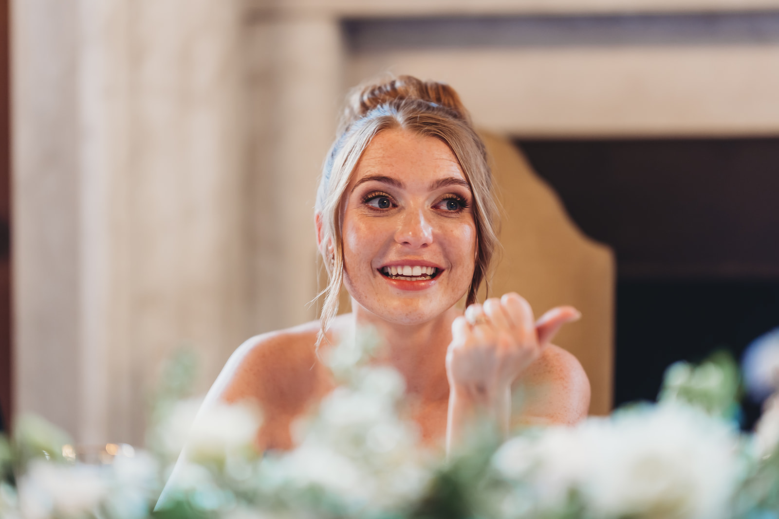 Wedding breakfast and speeches in the panelled dining room at Gosfield Hall