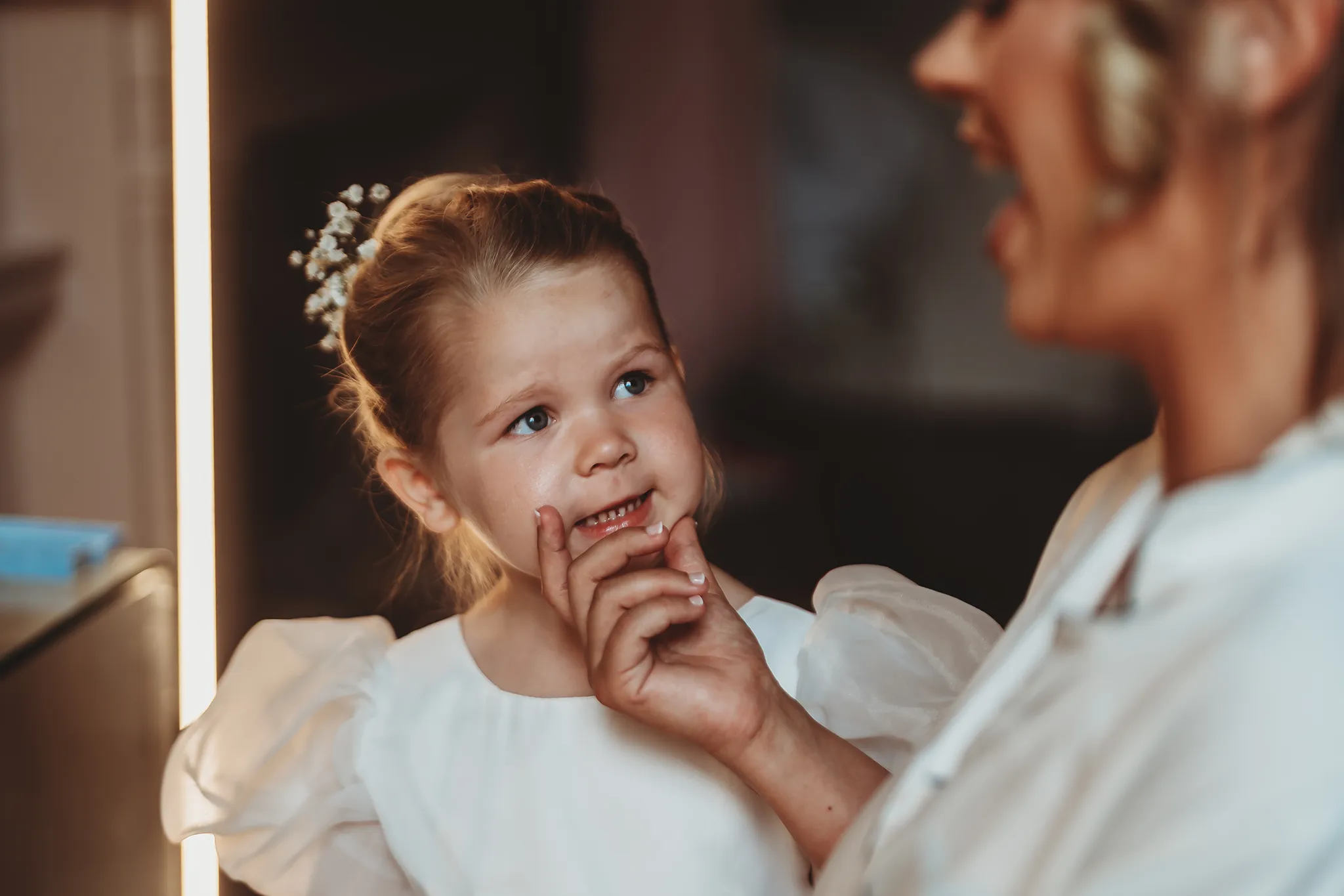 Emily & Alan / The Orangery 8 Flower girl watching bridal preparations at The Orangery Maidstone