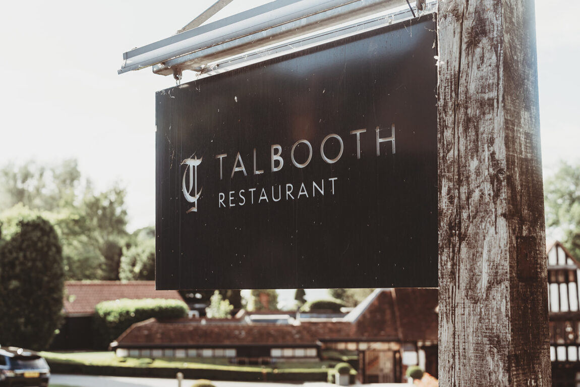 The Talbooth Restaurant sign by the River Stour, Dedham