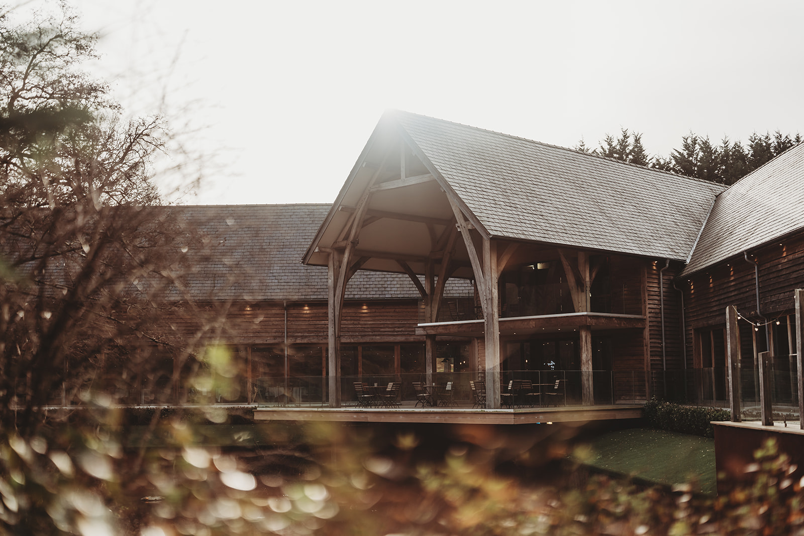 The oak-framed barns at The Mill Barns wedding venue, Alveley