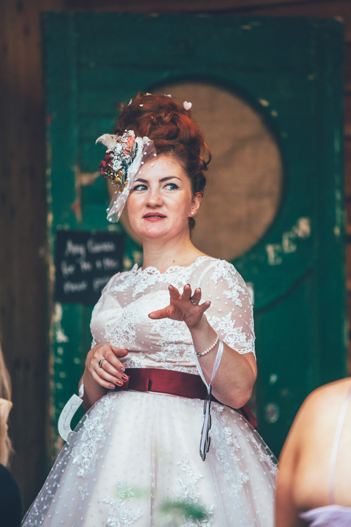 Bride portrait in front of a green door at Nancarrow Farm