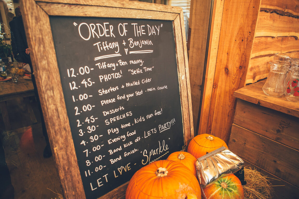 Chalkboard order of the day and pumpkins at Nancarrow Farm