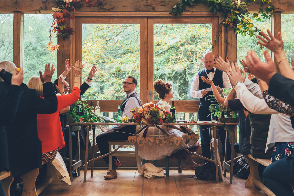 Guests laughing during the speeches at Nancarrow Farm