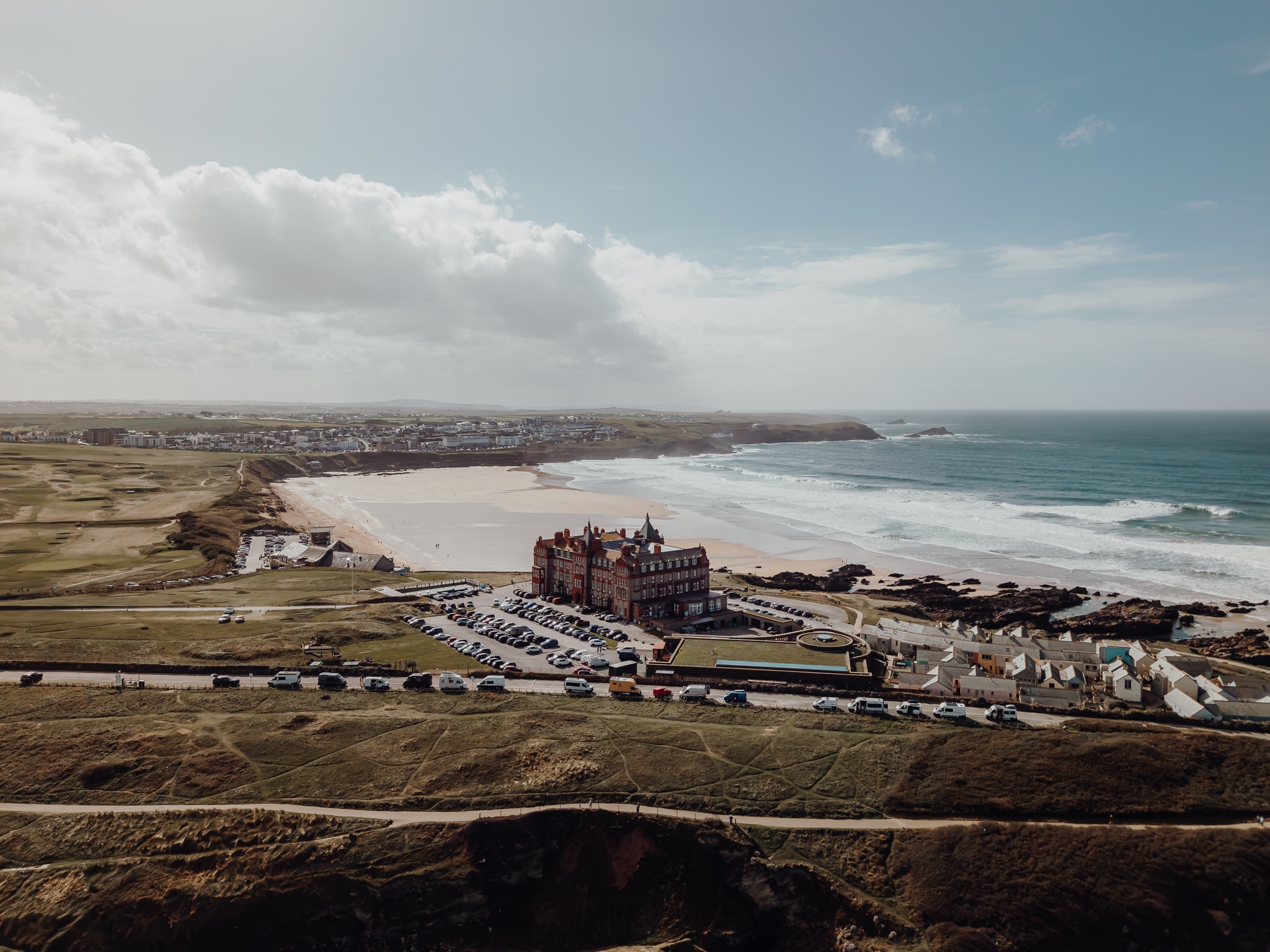 The Headland Hotel and Fistral Beach, Newquay, aerial photograph by Matt Wing