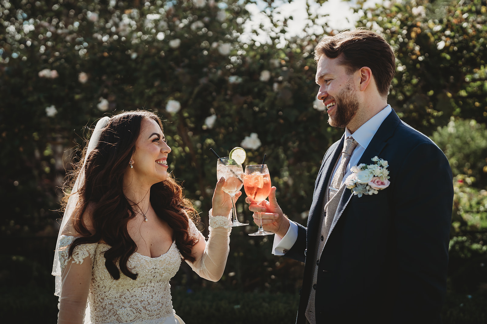 Drinks reception in the walled garden at a Braxted Park wedding